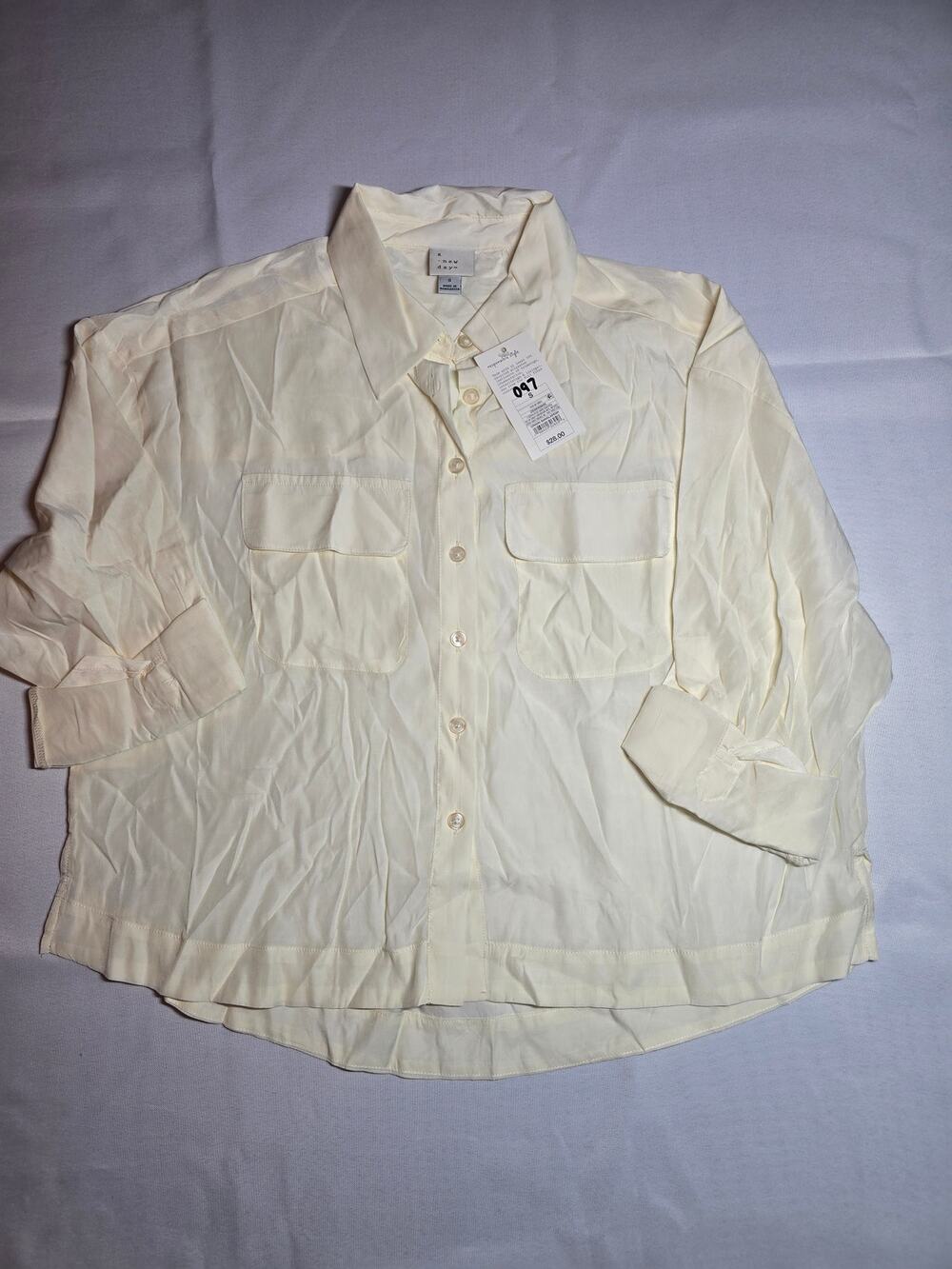 A New Day Satin Button Front Utility Blouse Cream